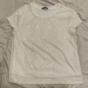 Cable & Gauge Ivory Sequin Short Sleeve Crewneck Tee